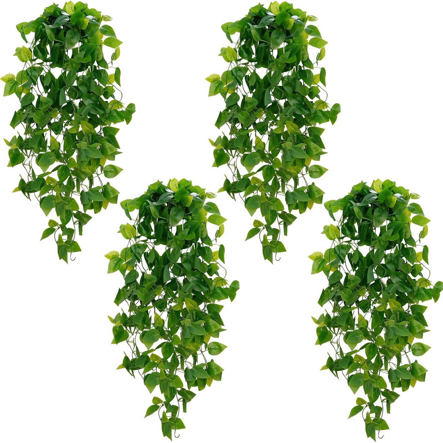 Fake Hanging Plants, 2pcs Artificial Pothos Vines Faux Plants Greenery for Wall Home Living Room Office Indoor Outdoor Decor (No Baskets)
