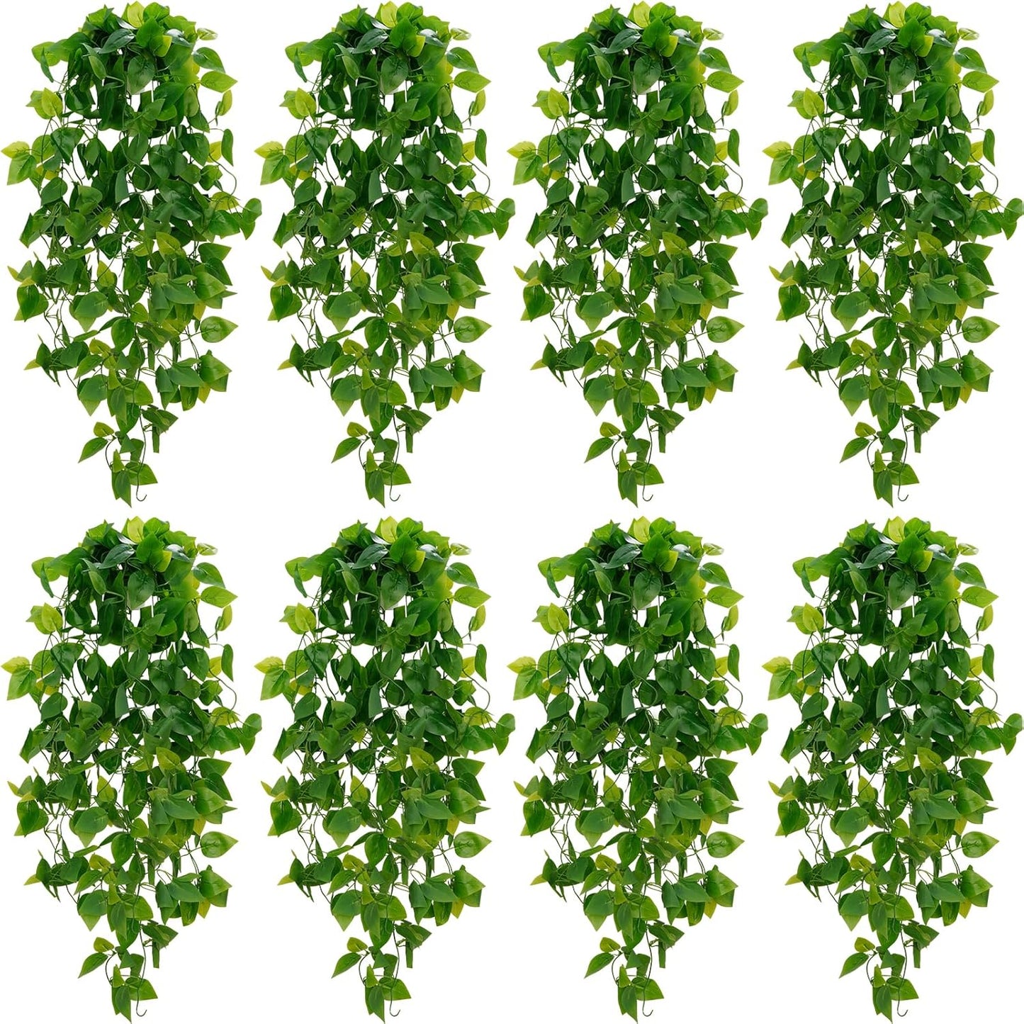 Fake Hanging Plants, 2pcs Artificial Pothos Vines Faux Plants Greenery for Wall Home Living Room Office Indoor Outdoor Decor (No Baskets)