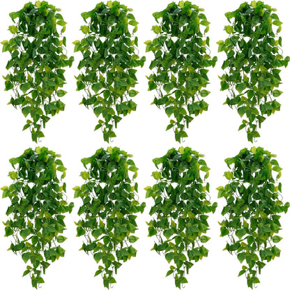 Fake Hanging Plants, 2pcs Artificial Pothos Vines Faux Plants Greenery for Wall Home Living Room Office Indoor Outdoor Decor (No Baskets)