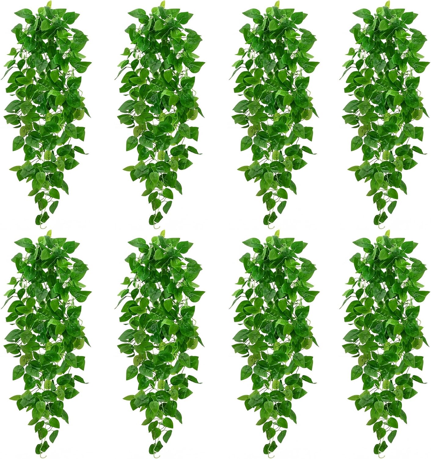 Fake Hanging Plants, 2pcs Artificial Pothos Vines Faux Plants Greenery for Wall Home Living Room Office Indoor Outdoor Decor (No Baskets)