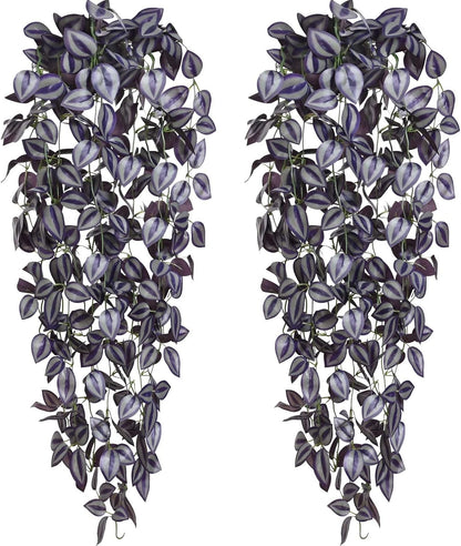 Fake Hanging Plants, 2pcs Artificial Pothos Vines Faux Plants Greenery for Wall Home Living Room Office Indoor Outdoor Decor (No Baskets)