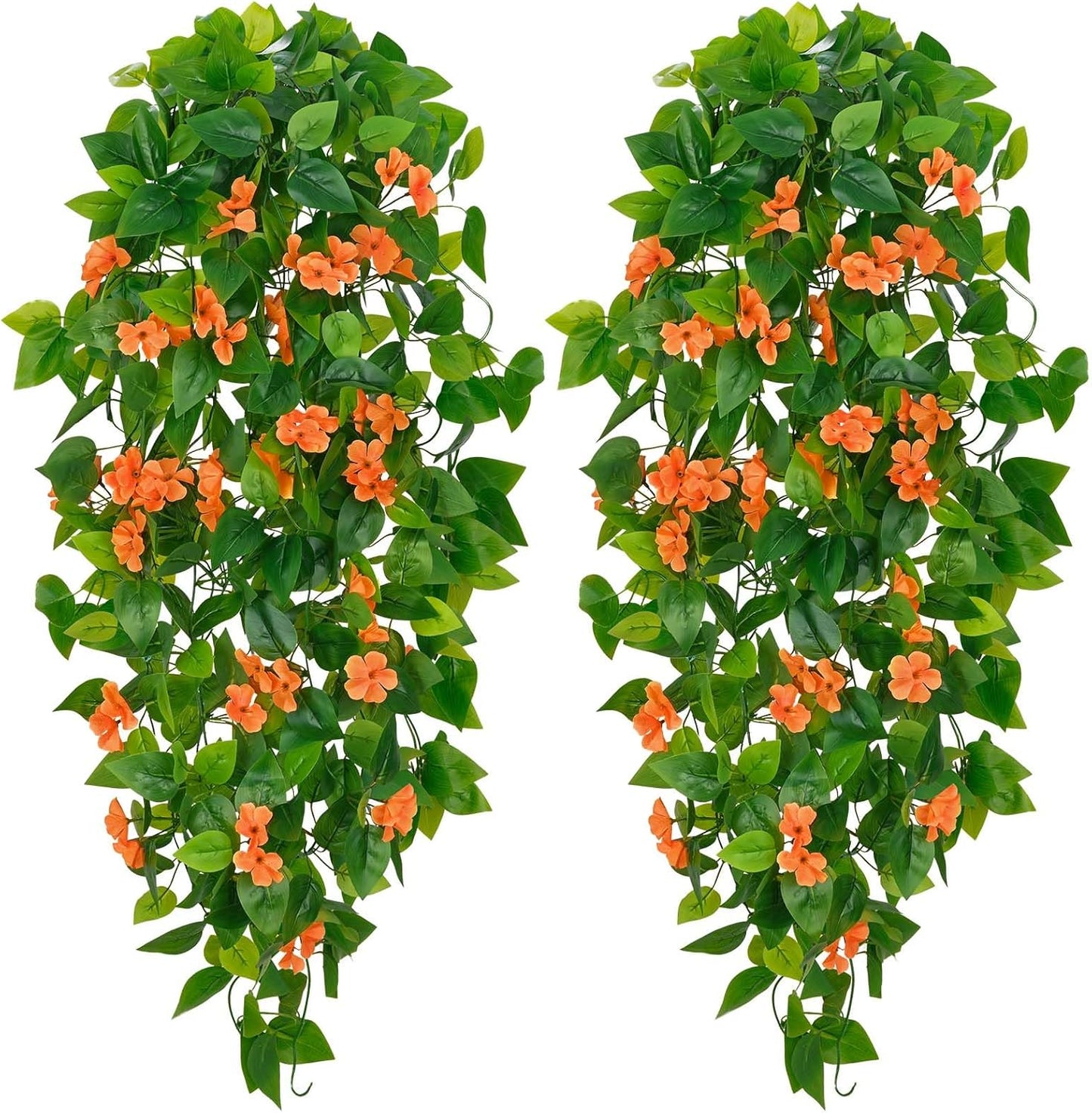 Fake Hanging Plants, 2pcs Artificial Pothos Vines Faux Plants Greenery for Wall Home Living Room Office Indoor Outdoor Decor (No Baskets)