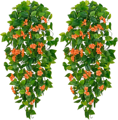Fake Hanging Plants, 2pcs Artificial Pothos Vines Faux Plants Greenery for Wall Home Living Room Office Indoor Outdoor Decor (No Baskets)