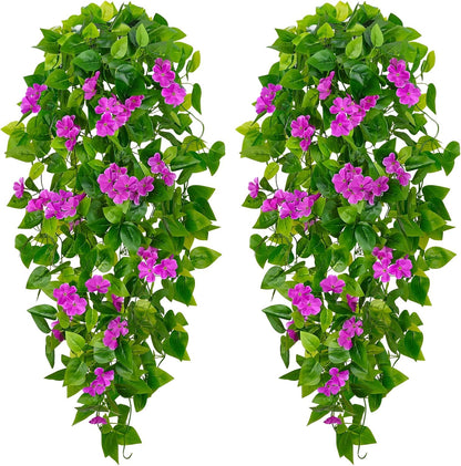 Fake Hanging Plants, 2pcs Artificial Pothos Vines Faux Plants Greenery for Wall Home Living Room Office Indoor Outdoor Decor (No Baskets)