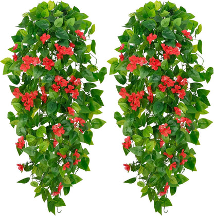 Fake Hanging Plants, 2pcs Artificial Pothos Vines Faux Plants Greenery for Wall Home Living Room Office Indoor Outdoor Decor (No Baskets)
