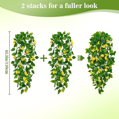 Fake Hanging Plants, 2pcs Artificial Pothos Vines Faux Plants Greenery for Wall Home Living Room Office Indoor Outdoor Decor (No Baskets)