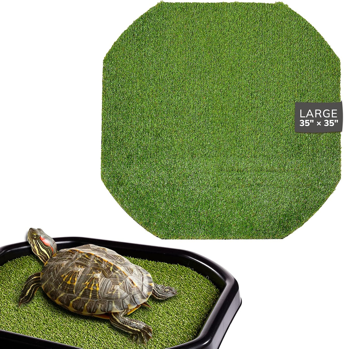 Artificial Grass Large Insert for Turtle Soaking Tray - Dry Zone Basking Mat for Tortoises and Reptiles - Durable Non-Slip Turf Liner for Habitat Setup (Tray not Included)