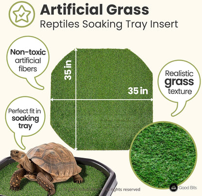 Artificial Grass Large Insert for Turtle Soaking Tray - Dry Zone Basking Mat for Tortoises and Reptiles - Durable Non-Slip Turf Liner for Habitat Setup (Tray not Included)