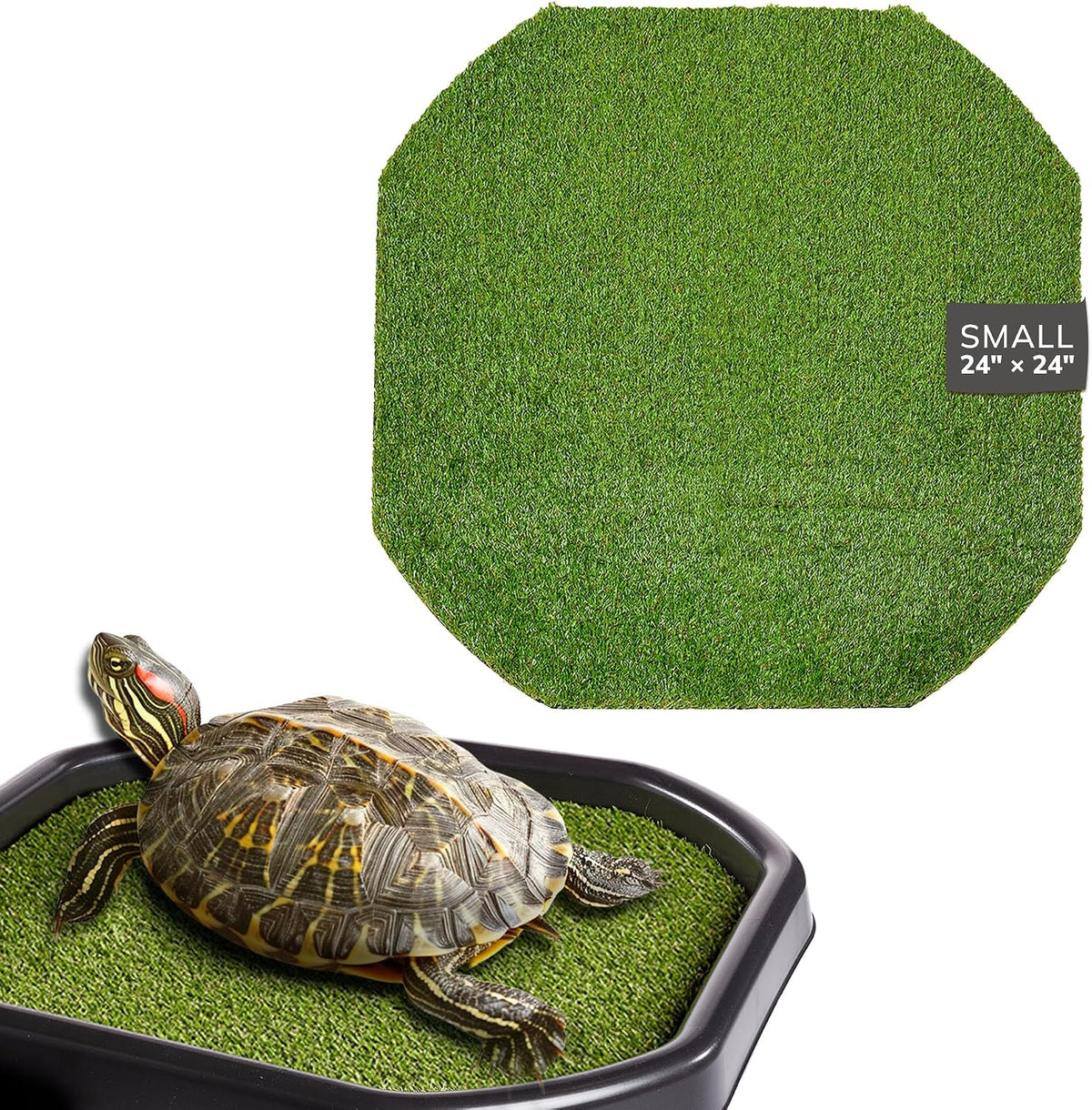 Artificial Grass Large Insert for Turtle Soaking Tray - Dry Zone Basking Mat for Tortoises and Reptiles - Durable Non-Slip Turf Liner for Habitat Setup (Tray not Included)