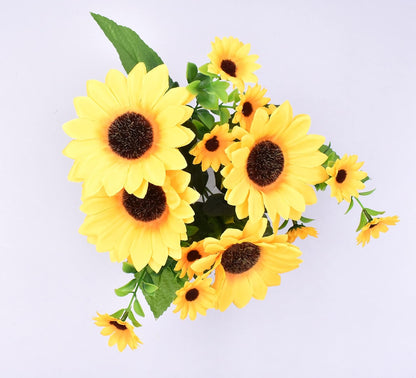 Beautiful Yellow Sunflowers Artificial Flowers Mini Fake Sunflowers Bouquet with Stems for Home Decoration Party DIY Wedding Bouquets Baby Shower Outdoor Indoor Decoration