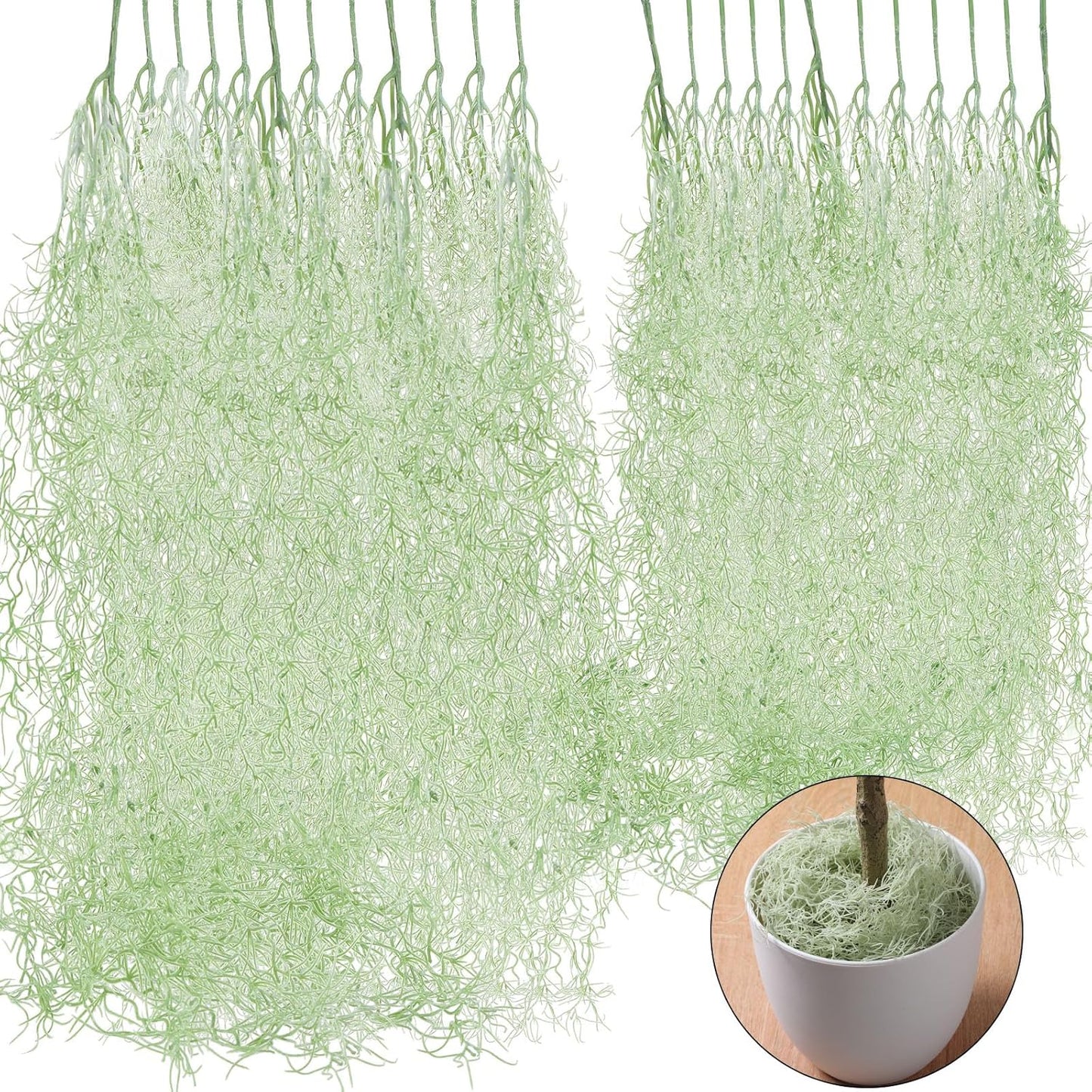 24 Pack Fake Spanish Moss Artificial Hanging Decoration Bulk Faux Greenery Moss Garland for Potted Wall Living Room Indoor Outdoor Decor(43 Inch, 33 Inch,Green)