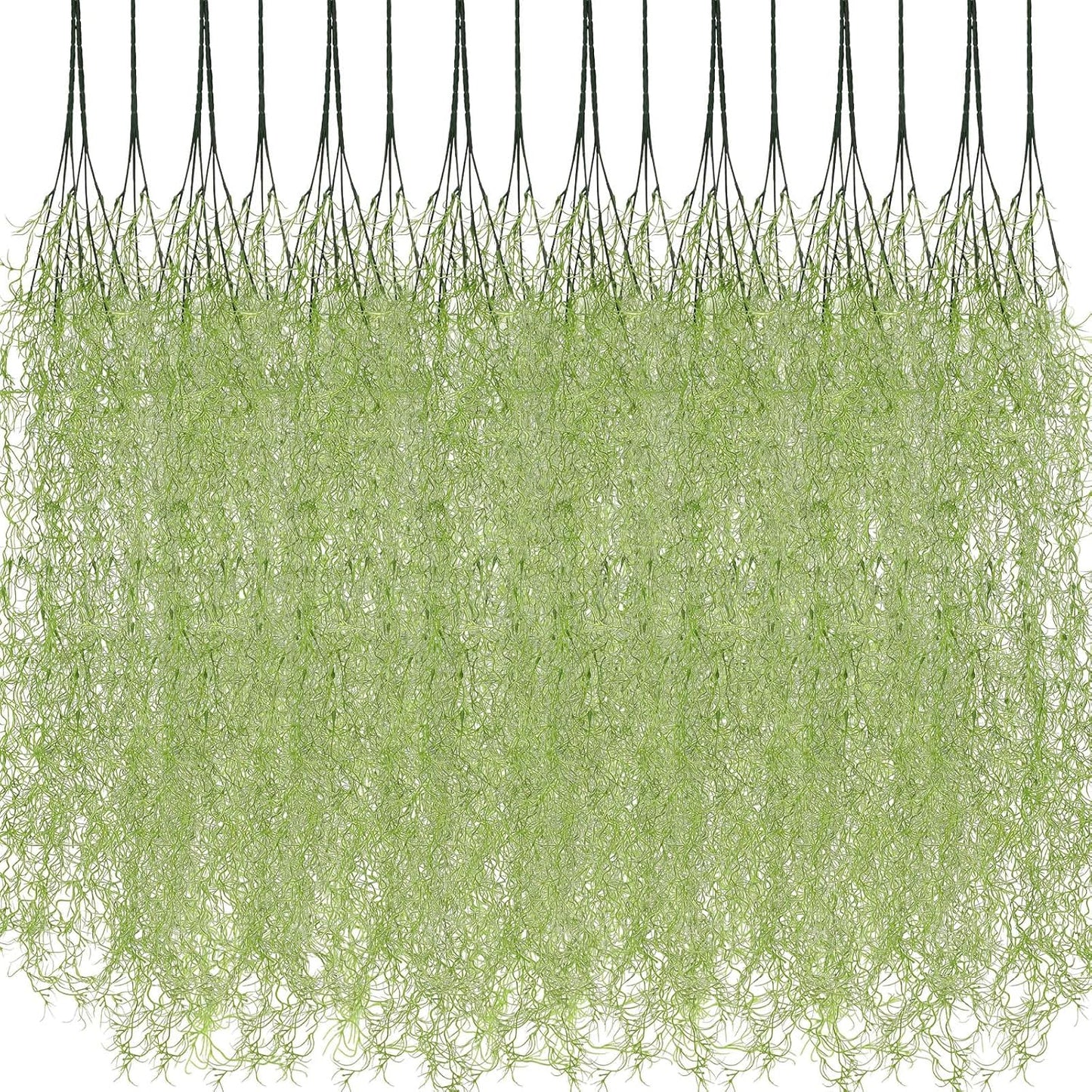 24 Pack Fake Spanish Moss Artificial Hanging Decoration Bulk Faux Greenery Moss Garland for Potted Wall Living Room Indoor Outdoor Decor(43 Inch, 33 Inch,Green)