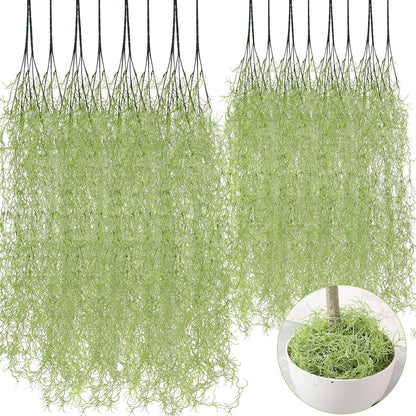 24 Pack Fake Spanish Moss Artificial Hanging Decoration Bulk Faux Greenery Moss Garland for Potted Wall Living Room Indoor Outdoor Decor(43 Inch, 33 Inch,Green)