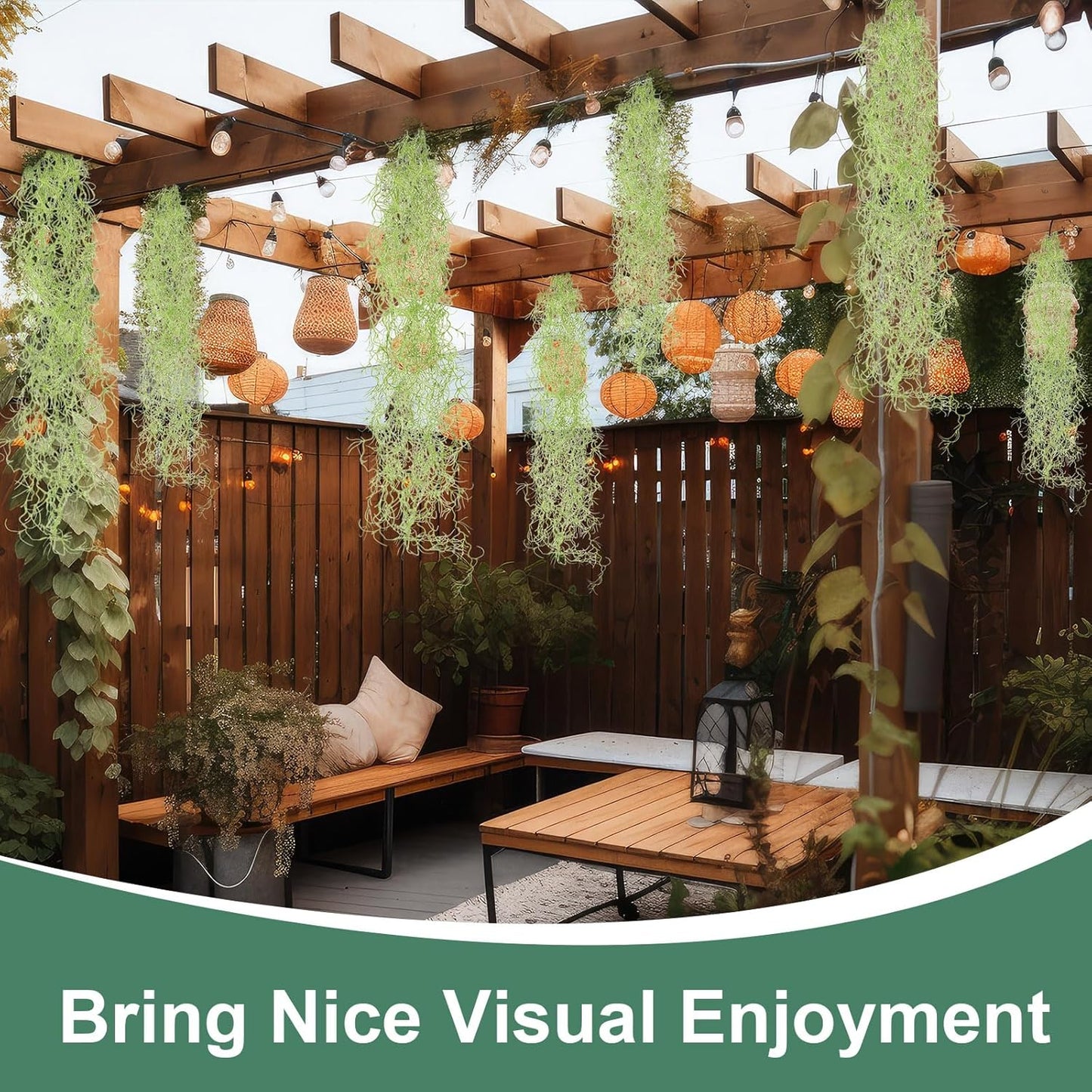 24 Pack Fake Spanish Moss Artificial Hanging Decoration Bulk Faux Greenery Moss Garland for Potted Wall Living Room Indoor Outdoor Decor(43 Inch, 33 Inch,Green)