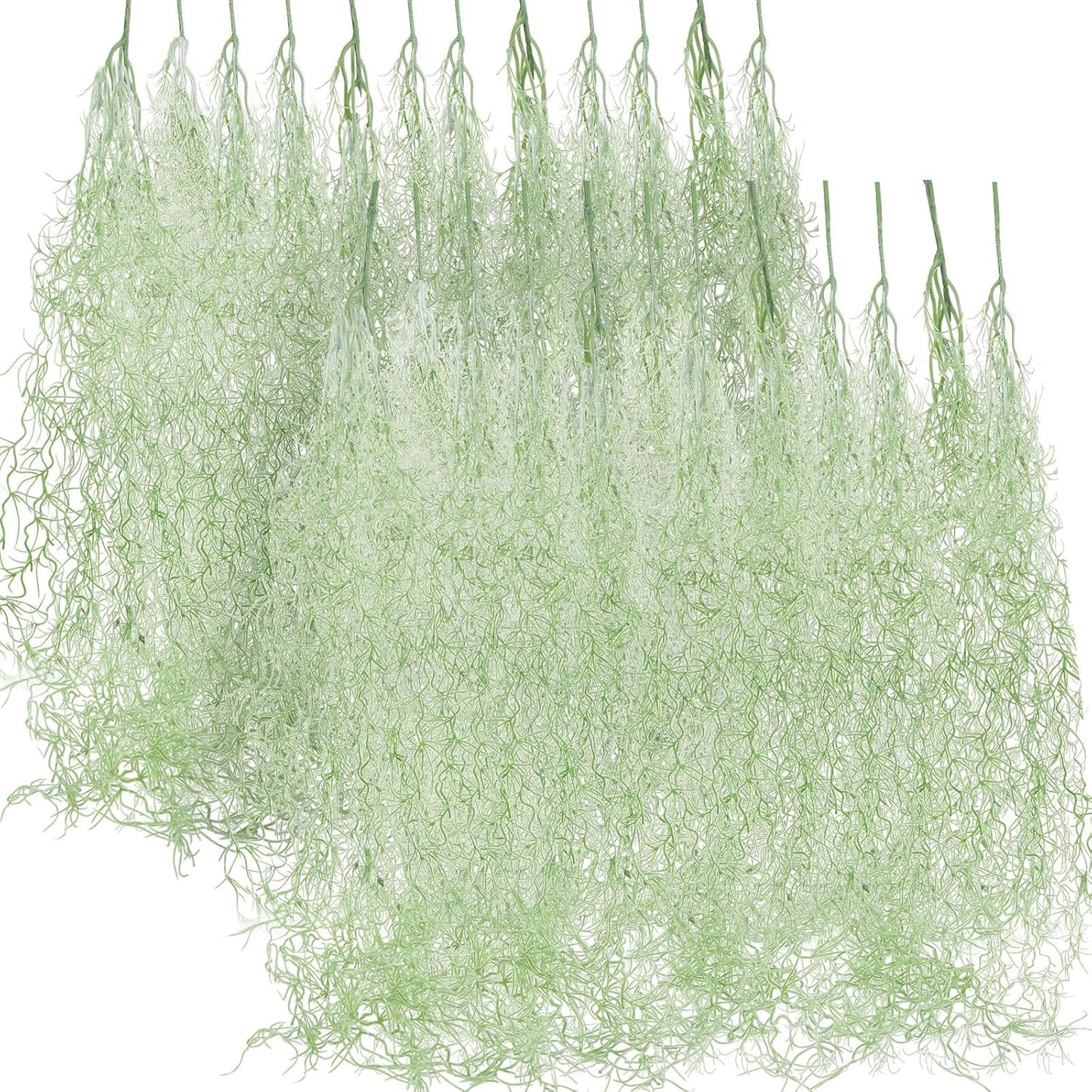 24 Pack Fake Spanish Moss Artificial Hanging Decoration Bulk Faux Greenery Moss Garland for Potted Wall Living Room Indoor Outdoor Decor(43 Inch, 33 Inch,Green)