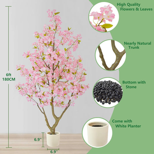 Artificial Cherry Blossom Tree 6ft Sakura with White Planter