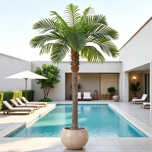 6FT Artificial Coconut Palm Tree Set of 2, UV Resistant Faux Sago Palm Plants for Indoor Outdoor, Realistic Large Tropical Decor for Home Office Patio Poolside Garden, Ready to Use in Cement Pot
