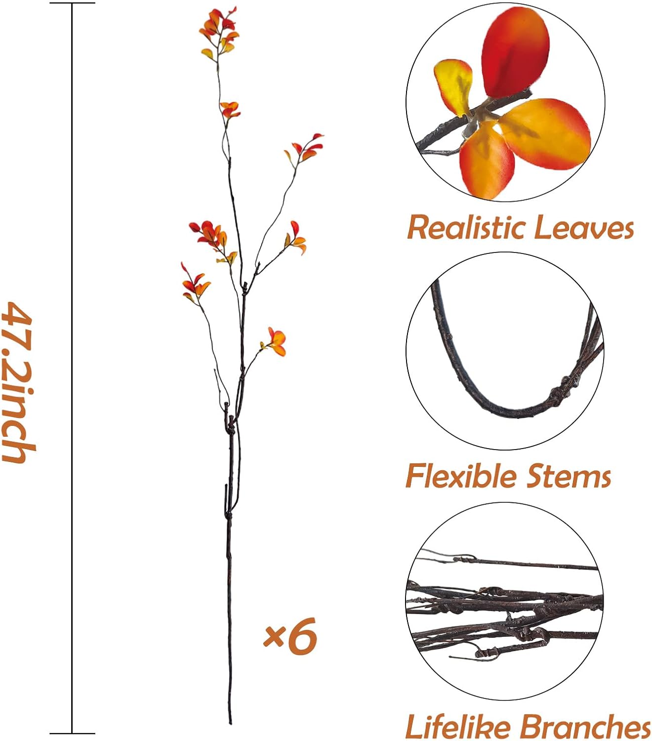 4 Pcs Artificial Ficus Branches Faux Eucalyptus Stems, 47.2 Inch Fake Greenery Stems Artificial Plants for Vase Filler Decoration, Fake Leaves Branches Centerpieces Decor