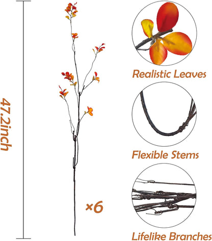 4 Pcs Artificial Ficus Branches Faux Eucalyptus Stems, 47.2 Inch Fake Greenery Stems Artificial Plants for Vase Filler Decoration, Fake Leaves Branches Centerpieces Decor