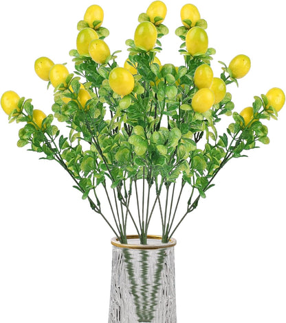 3 Pack Artificial Lemon Branches for Vases, 14 Inch Fake Lemon Decor Lifelike Plant Decor Fake Tree Branches for Home Kitchen Decor Table Centerpiece