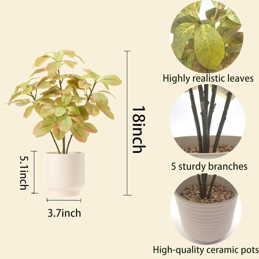 Artificial Potted Plants Indoor,27" Faux Plants Ficus Leaves Trees with Ceramic Pots,Realistic Fake Plant Indoor Potted for Living Room Office Farmhouse Room Bathroom Bedroom Kitchen Plant Decor