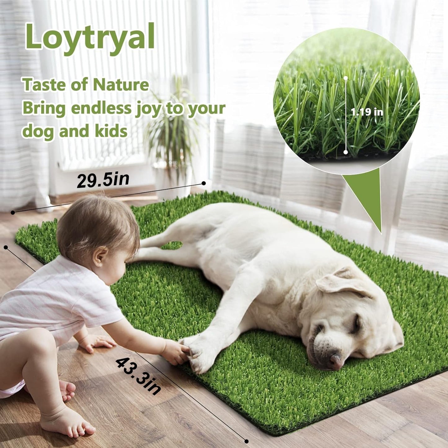 43.3 x 29.5 Inches Fake Grass Pee for Dogs Artificial Grass Rug Turf for Puppy Potty Training Washable Grass Mat Pee Grass for Dog Potty Tray