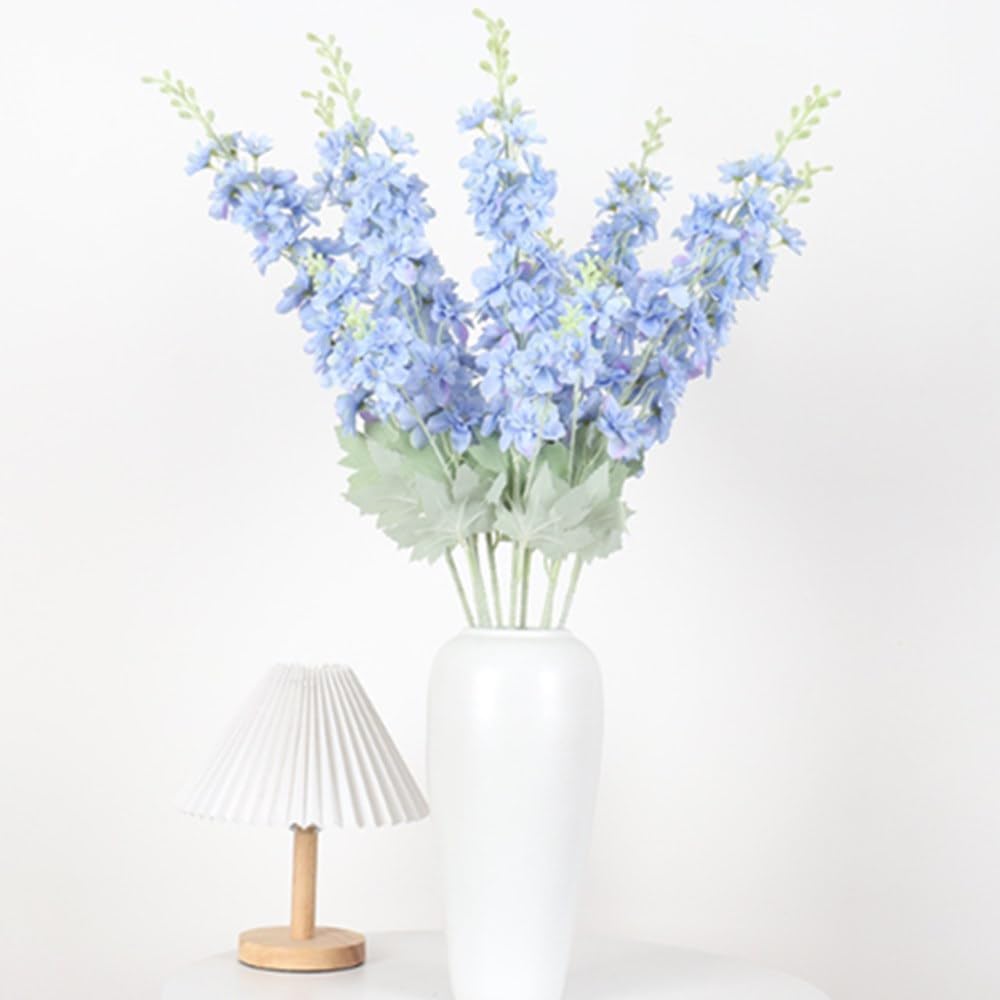33.5in 6pcs Fake Flowers Delphinium Artificial Flowers Silk Flowers Larkspur Artificial Flowers Long Stem Flowers for Tall Vase Home Wedding Party Decor (Light Blue)