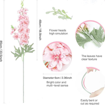 33.5in 6pcs Fake Flowers Delphinium Artificial Flowers Silk Flowers Larkspur Artificial Flowers Long Stem Flowers for Tall Vase Home Wedding Party Decor (Light Blue)