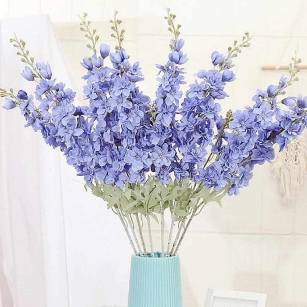 33.5in 6pcs Fake Flowers Delphinium Artificial Flowers Silk Flowers Larkspur Artificial Flowers Long Stem Flowers for Tall Vase Home Wedding Party Decor (Light Blue)