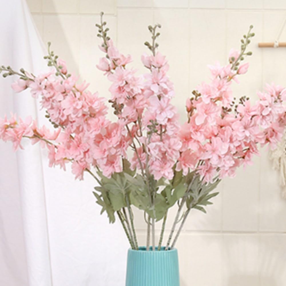 33.5in 6pcs Fake Flowers Delphinium Artificial Flowers Silk Flowers Larkspur Artificial Flowers Long Stem Flowers for Tall Vase Home Wedding Party Decor (Light Blue)