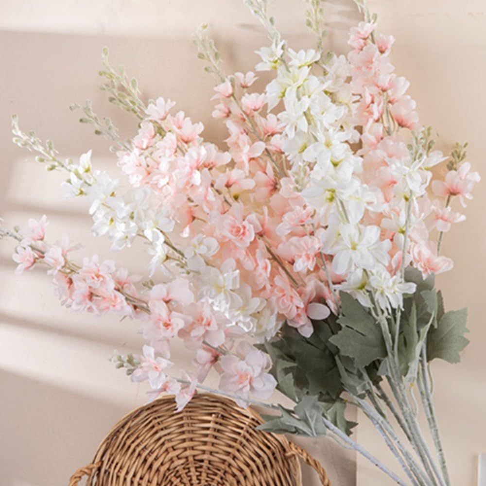 33.5in 6pcs Fake Flowers Delphinium Artificial Flowers Silk Flowers Larkspur Artificial Flowers Long Stem Flowers for Tall Vase Home Wedding Party Decor (Light Blue)