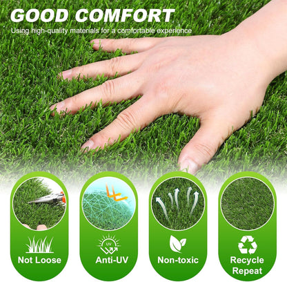 Artificial Grass Tiles Interlocking Turf Squares Deck 9 Pack -12"x12" Indoor Outdoor Faux Grass Rug with Drainage Holes-Fake Grass Tiles Self-draining for Garden Lawn Landscape Balcony Decoration