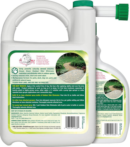 Outdoor Odor Eliminator for Pets, Dogs, Ideal for Artificial Grass & Patio (32 oz Hose End Sprayer & 1 Gallon Refill)