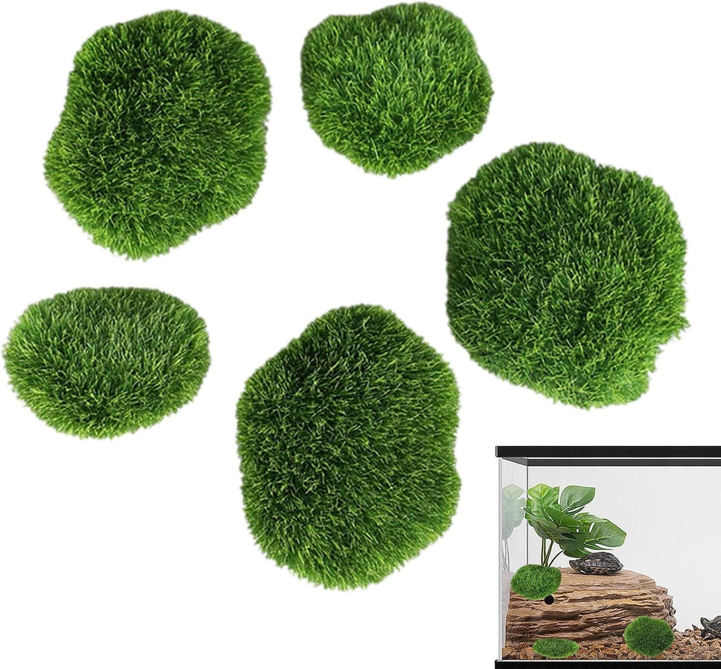 Moss Balls for Fish Tank Simulated Artificial Realistic Green Aquarium | Moss Balls Fish Tank Fish Tanks, Freshwater Saltwater Setups, Turtle Habitats, Planted TankScapes, Terrariums Desk