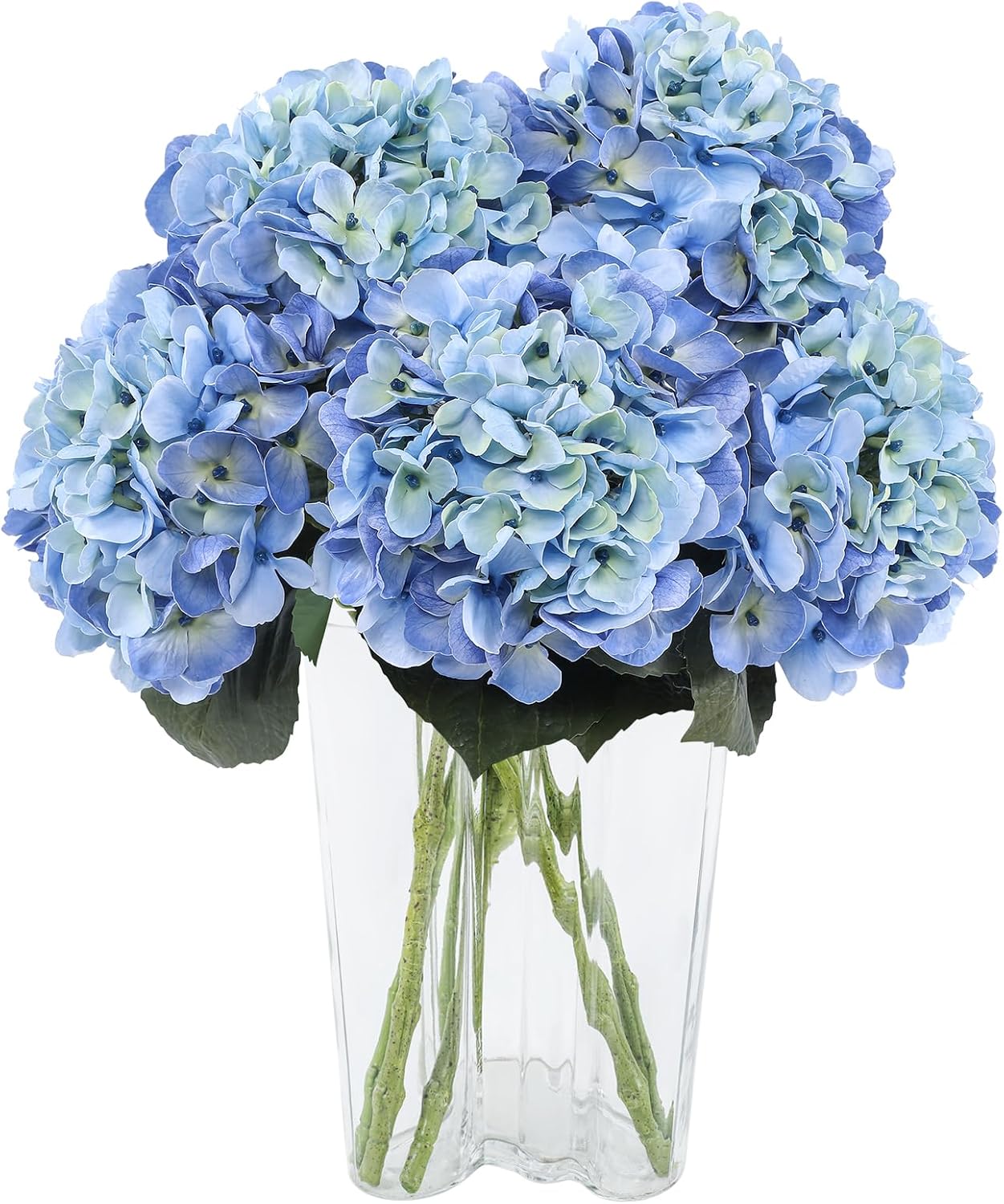 3pcs Lush Real Touch Hydrangea Artificial Flowers,Blue | 6.5" Flower Head, 24.8" Faux Bloom Flowers Stems for Home DIY Wedding Bouquet Arrangements Centerpieces Party Decor