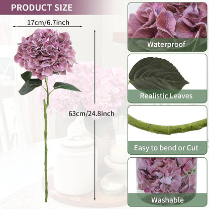 3pcs Lush Real Touch Hydrangea Artificial Flowers,Blue | 6.5" Flower Head, 24.8" Faux Bloom Flowers Stems for Home DIY Wedding Bouquet Arrangements Centerpieces Party Decor