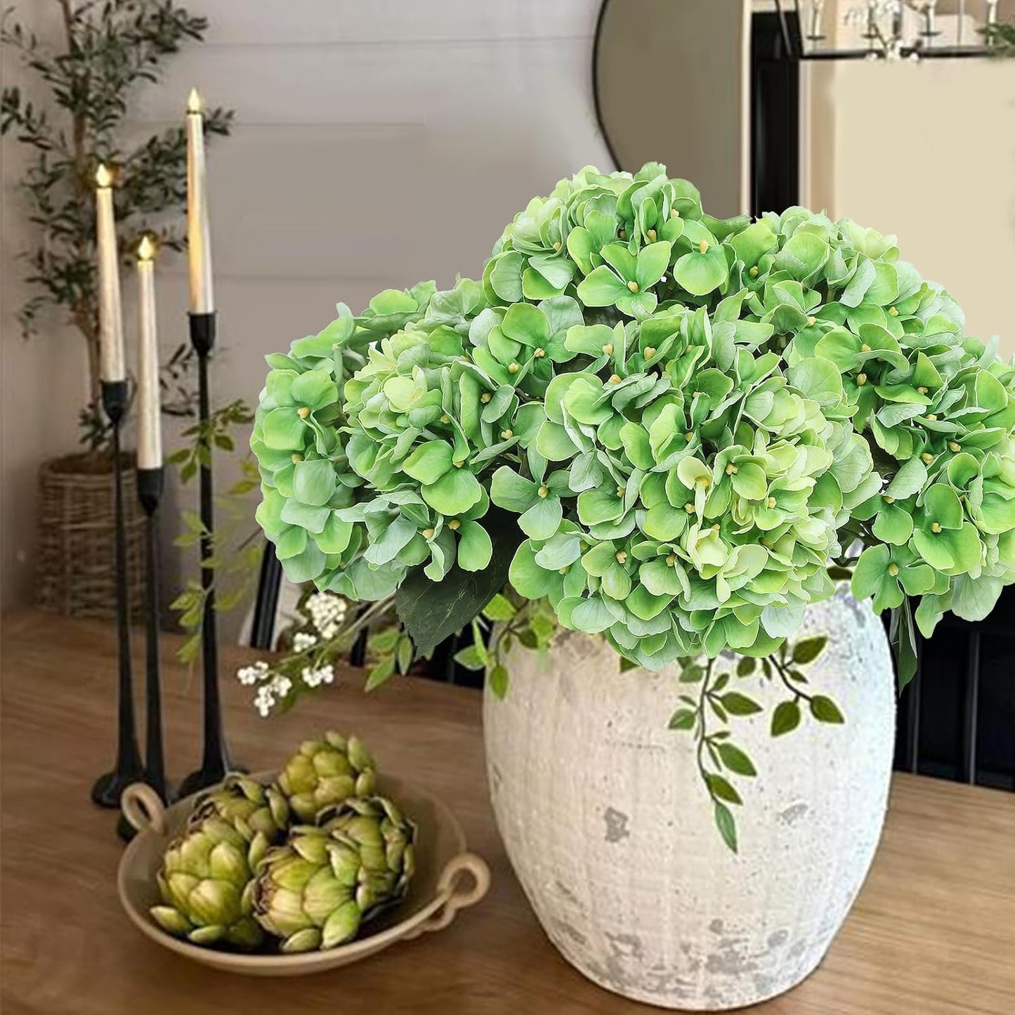 3pcs Lush Real Touch Hydrangea Artificial Flowers,Blue | 6.5" Flower Head, 24.8" Faux Bloom Flowers Stems for Home DIY Wedding Bouquet Arrangements Centerpieces Party Decor