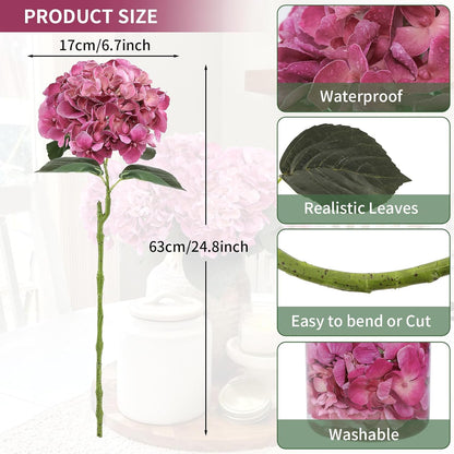 3pcs Lush Real Touch Hydrangea Artificial Flowers,Blue | 6.5" Flower Head, 24.8" Faux Bloom Flowers Stems for Home DIY Wedding Bouquet Arrangements Centerpieces Party Decor