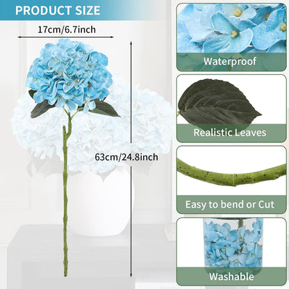 3pcs Lush Real Touch Hydrangea Artificial Flowers,Blue | 6.5" Flower Head, 24.8" Faux Bloom Flowers Stems for Home DIY Wedding Bouquet Arrangements Centerpieces Party Decor