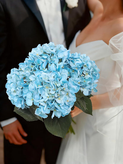 3pcs Lush Real Touch Hydrangea Artificial Flowers,Blue | 6.5" Flower Head, 24.8" Faux Bloom Flowers Stems for Home DIY Wedding Bouquet Arrangements Centerpieces Party Decor