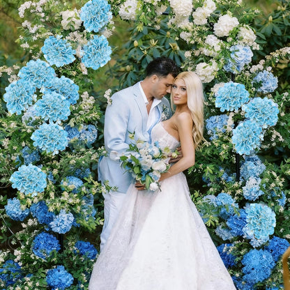 3pcs Lush Real Touch Hydrangea Artificial Flowers,Blue | 6.5" Flower Head, 24.8" Faux Bloom Flowers Stems for Home DIY Wedding Bouquet Arrangements Centerpieces Party Decor