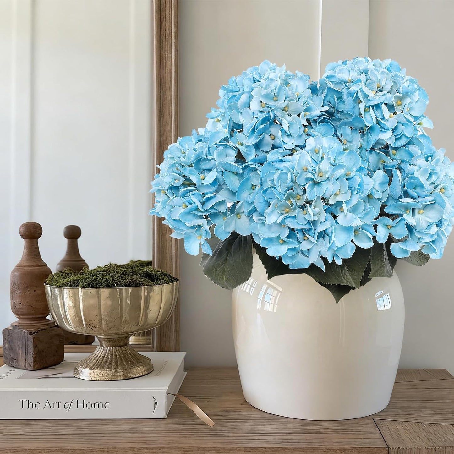 3pcs Lush Real Touch Hydrangea Artificial Flowers,Blue | 6.5" Flower Head, 24.8" Faux Bloom Flowers Stems for Home DIY Wedding Bouquet Arrangements Centerpieces Party Decor