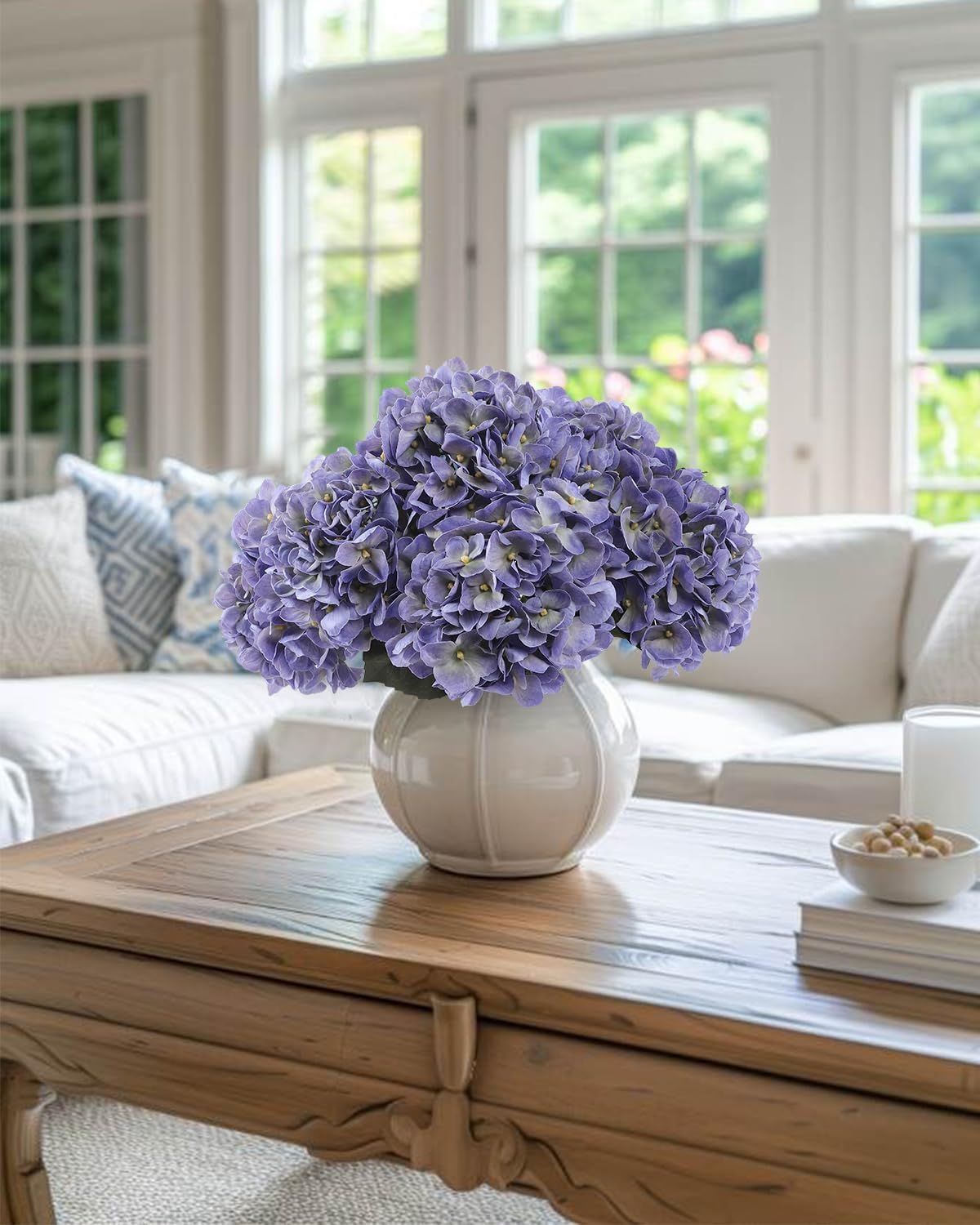 3pcs Lush Real Touch Hydrangea Artificial Flowers,Blue | 6.5" Flower Head, 24.8" Faux Bloom Flowers Stems for Home DIY Wedding Bouquet Arrangements Centerpieces Party Decor