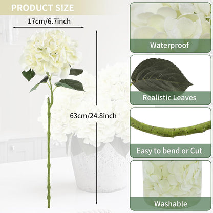 3pcs Lush Real Touch Hydrangea Artificial Flowers,Blue | 6.5" Flower Head, 24.8" Faux Bloom Flowers Stems for Home DIY Wedding Bouquet Arrangements Centerpieces Party Decor