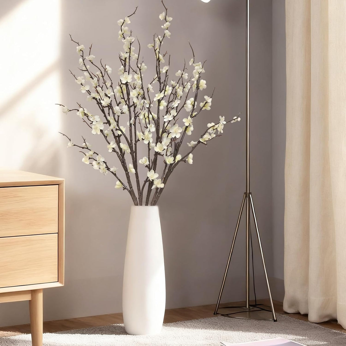 Cherry Blossom Branches 39 Inch White Fake Flowers Spring Decorations for Home Decor, Artificial Flowers Long Stem Branches for Vase Wedding Office Party Table Decor Centerpieces