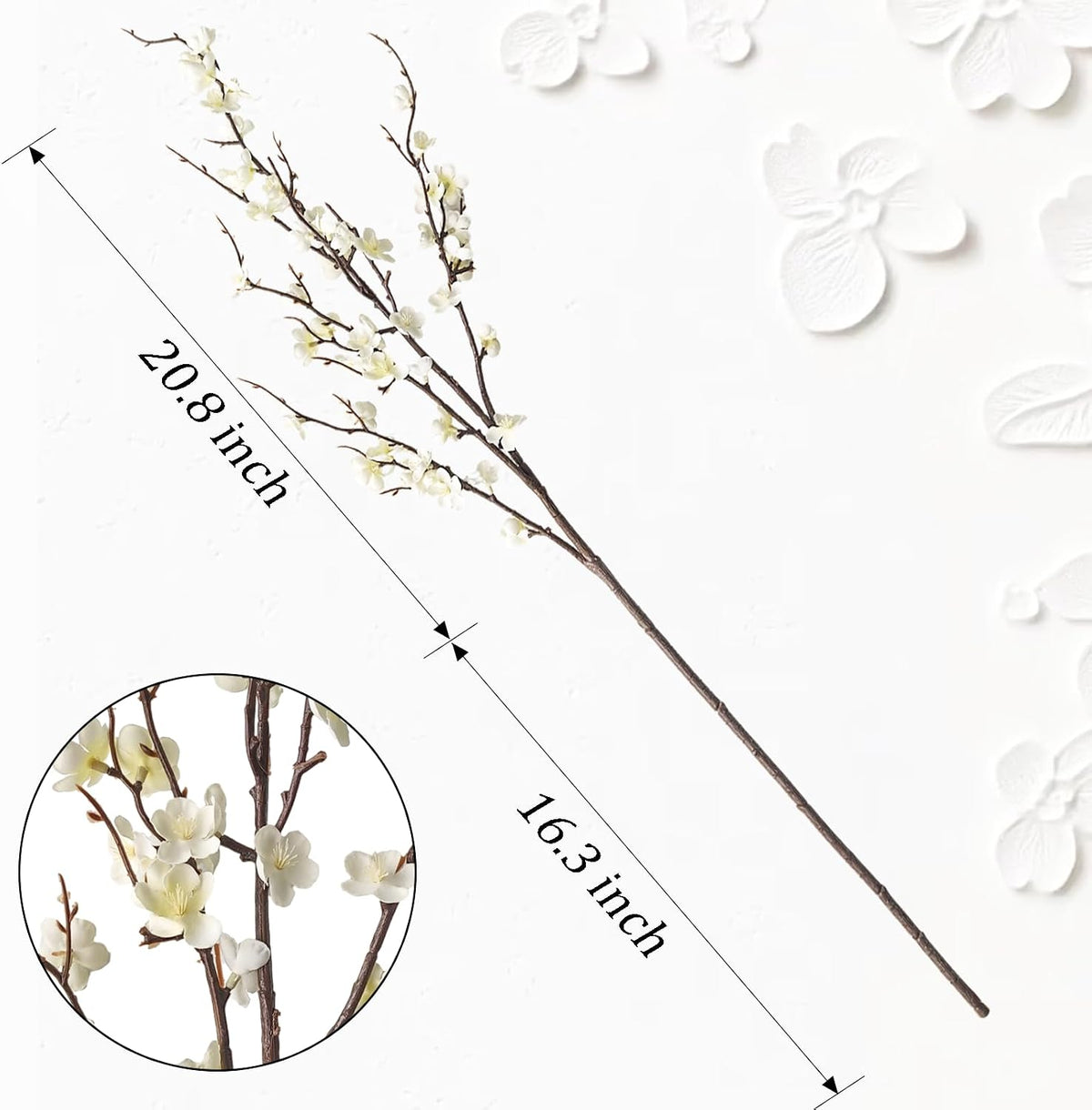 Cherry Blossom Branches 39 Inch White Fake Flowers Spring Decorations for Home Decor, Artificial Flowers Long Stem Branches for Vase Wedding Office Party Table Decor Centerpieces