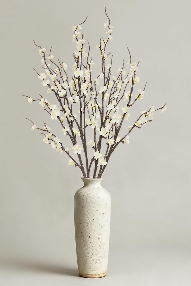 Cherry Blossom Branches 39 Inch White Fake Flowers Spring Decorations for Home Decor, Artificial Flowers Long Stem Branches for Vase Wedding Office Party Table Decor Centerpieces