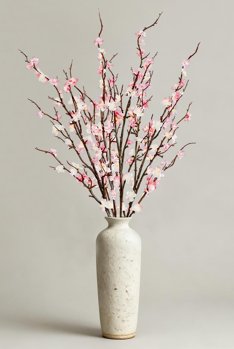 Cherry Blossom Branches 39 Inch White Fake Flowers Spring Decorations for Home Decor, Artificial Flowers Long Stem Branches for Vase Wedding Office Party Table Decor Centerpieces