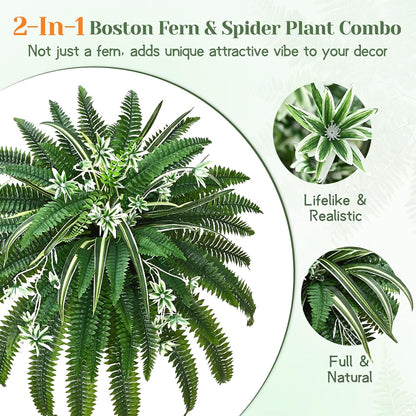 48" Large Fake Ferns Artificial Ferns for Outdoors | Large, Faux Boston Fern, 110 Branches, Realistic, UV Resistant, Planter Home Garden Porch Decor, 1Pcs