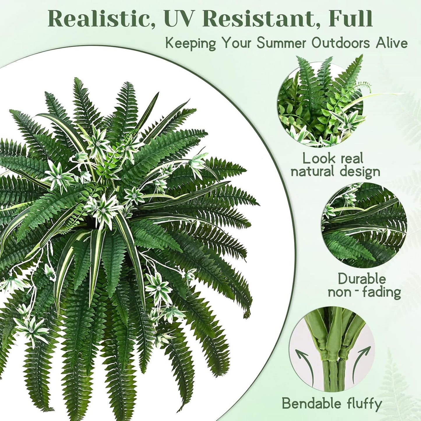 48" Large Fake Ferns Artificial Ferns for Outdoors | Large, Faux Boston Fern, 110 Branches, Realistic, UV Resistant, Planter Home Garden Porch Decor, 1Pcs